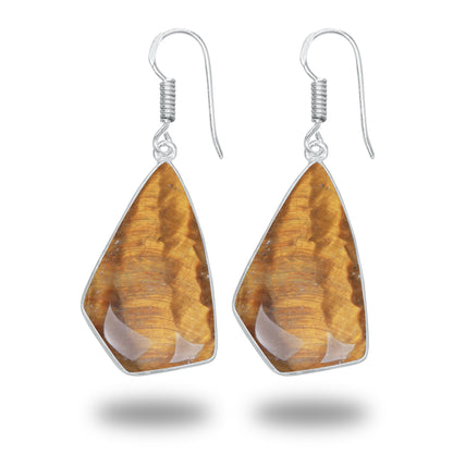 Boucles d'oreilles œil de tigre – Minimalistes, plaquées argent | Vente en gros et fabrication artisanale