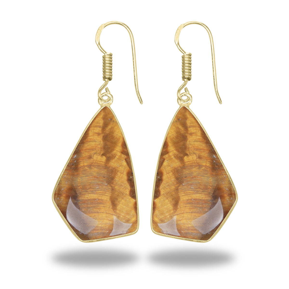 Tiger Eye Earrings – 18K Gold-Plated Bezel, Handmade Minimal Design | Made to Order