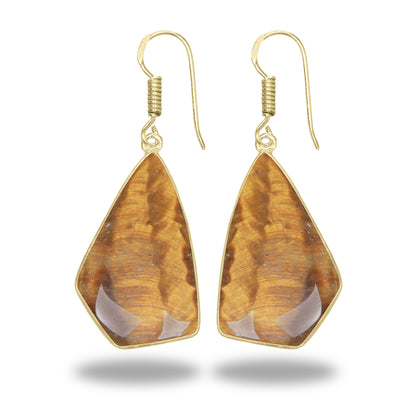 Tiger Eye Earrings – 18K Gold-Plated Bezel, Handmade Minimal Design | Made to Order