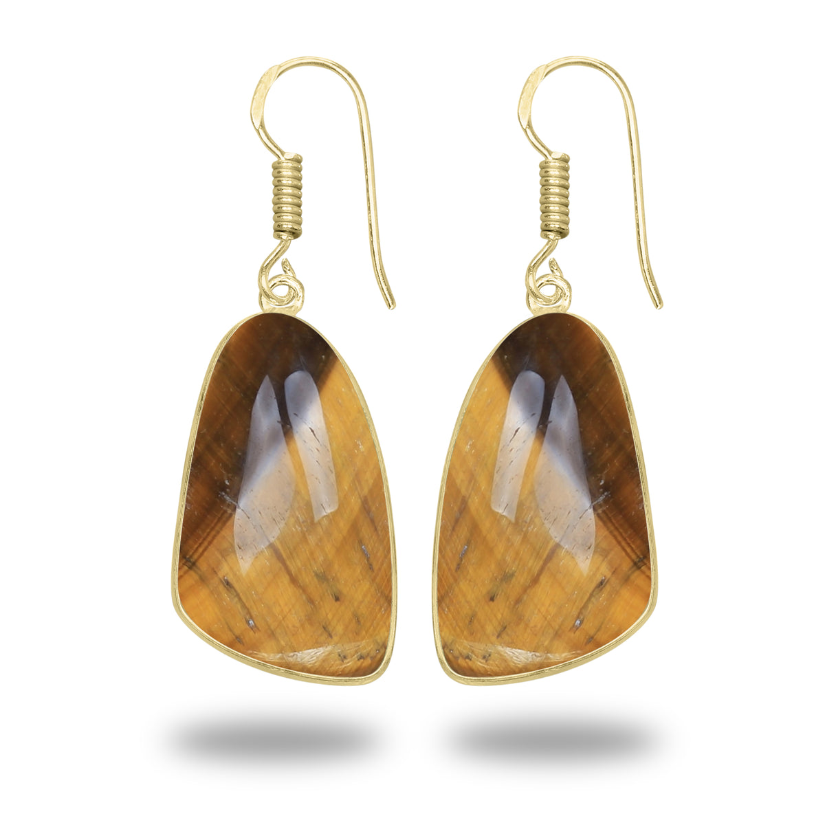 Tiger Eye Earrings – 18K Gold-Plated Bezel, Handmade Minimal Design | Made to Order