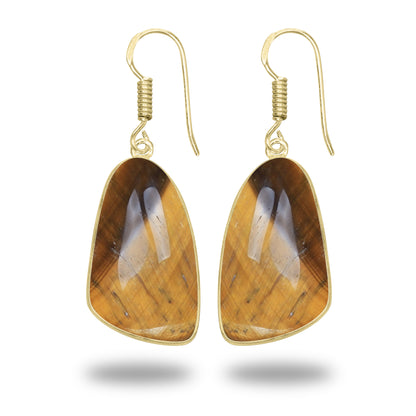 Tiger Eye Earrings – 18K Gold-Plated Bezel, Handmade Minimal Design | Made to Order