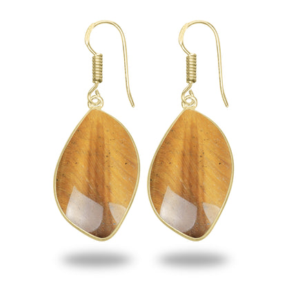 Tiger Eye Earrings – 18K Gold-Plated Bezel, Handmade Minimal Design | Made to Order