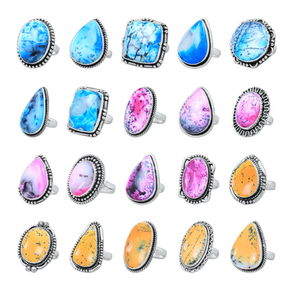 Dendrite Opal Rings – Silver-Plated, Handmade, Vivid Dyed Colors | Wholesale