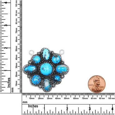 Navajo Blue Turquoise Diamond Medallion Statement Necklace | Silver Plated | 24" Chain