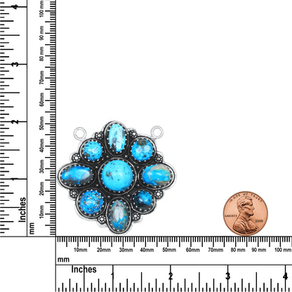 Navajo Blue Turquoise Diamond Medallion Statement Necklace | Silver Plated | 24" Chain