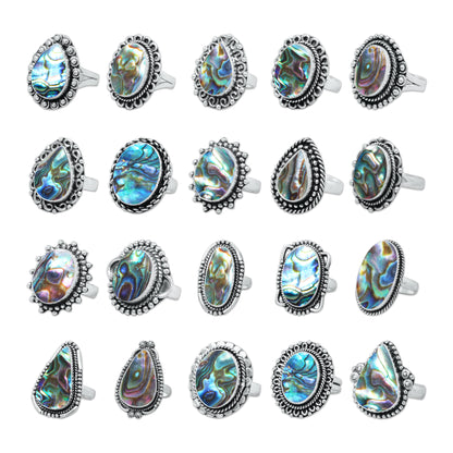 Abalone Shell Rings – Silver-Plated, Handmade, Iridescent Rainbow Boho (US Sizes 6–10, Non-Adjustable) | Wholesale