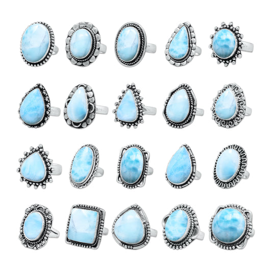 Handmade Silver-Plated Larimar Rings – Minimalist Ocean-Inspired Jewelry (Natural Larimar)