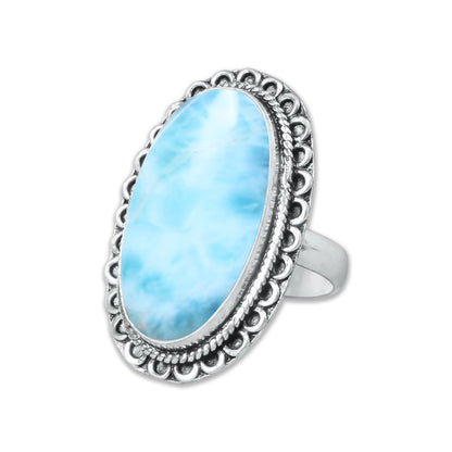 Handmade Silver-Plated Larimar Rings – Minimalist Ocean-Inspired Jewelry (Natural Larimar)