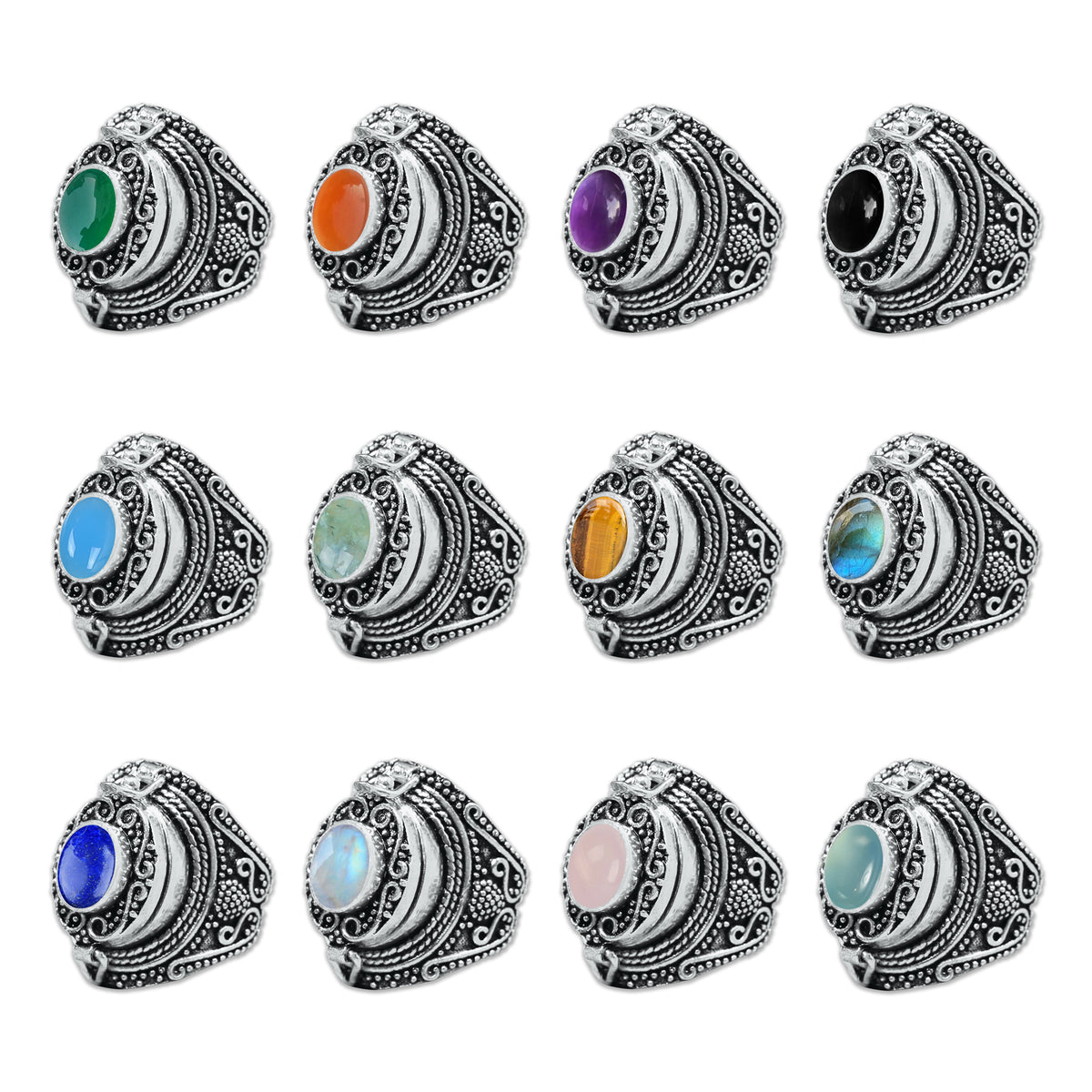 Poison Locket Rings – Silver-Plated, Handmade, Hidden Compartment (US Sizes 6–10) | Wholesale