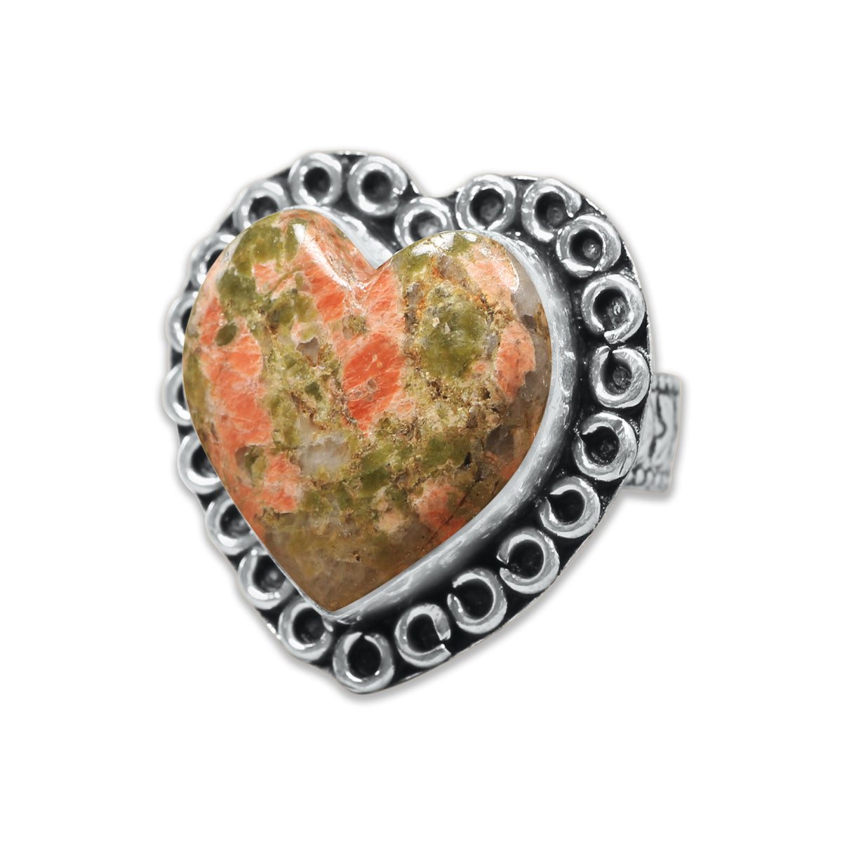 Heart Crystal Rings – Silver-Plated, Handmade, Assorted Natural Stones (US Sizes 6–10, Non-Adjustable) | Wholesale