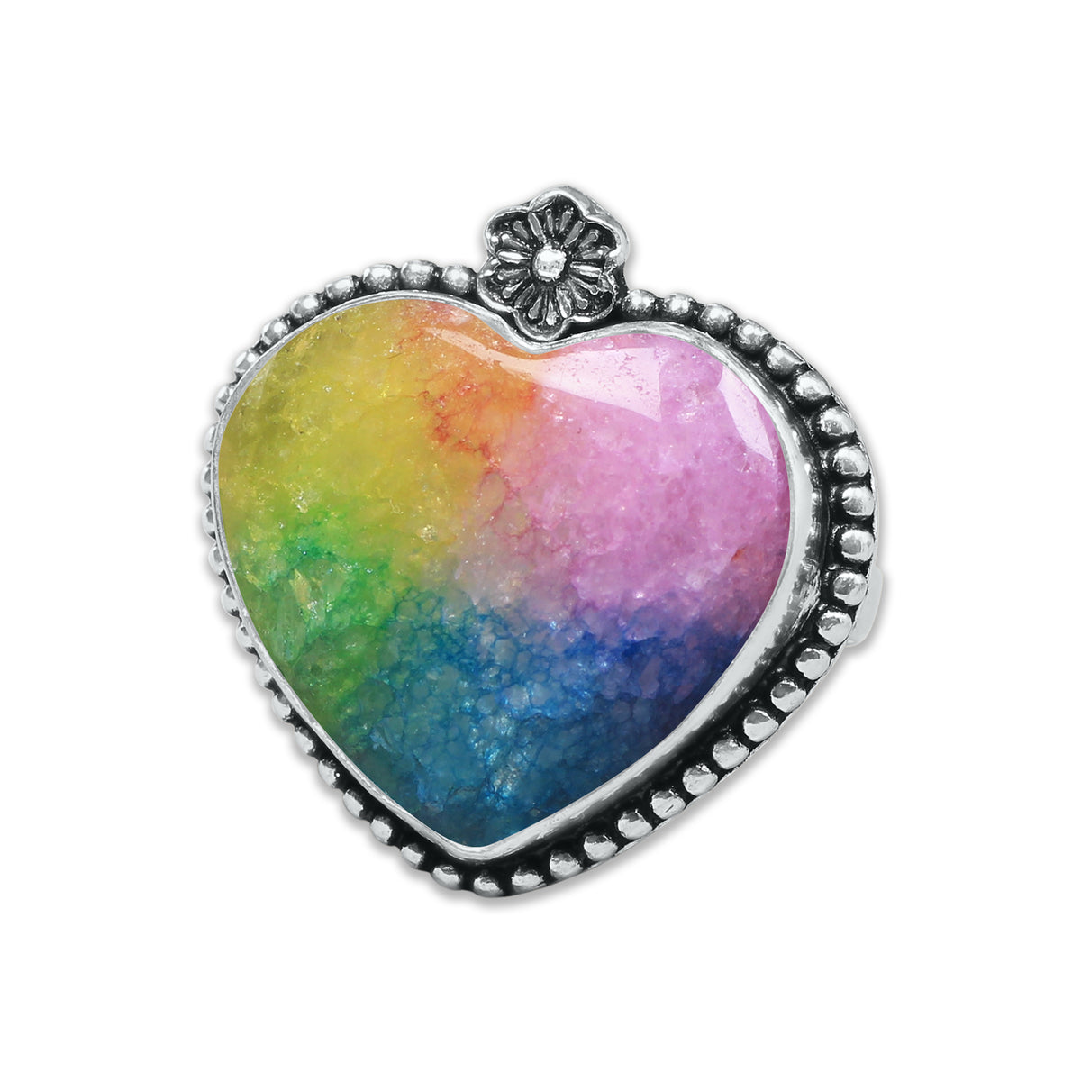 Heart Crystal Rings – Silver-Plated, Handmade, Assorted Natural Stones (US Sizes 6–10, Non-Adjustable) | Wholesale