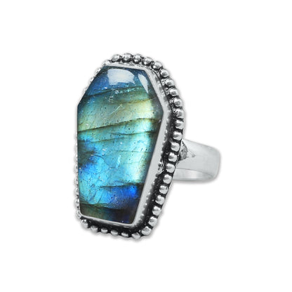 Coffin-Cut Statement Rings – Silver-Plated, Handmade, Assorted Gemstones (US Sizes 6–10, Non-Adjustable) | Wholesale