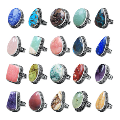 Artisanal Statement Rings – Silver-Plated, Assorted Gemstones, Designer Bands (US Sizes 6–10, Non-Adjustable) | Wholesale