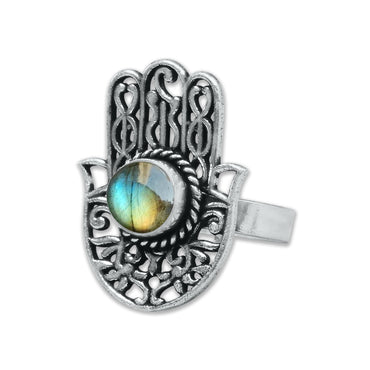 Hamsa Rings – Silver-Plated, Adjustable, Natural Gemstones | Wholesale
