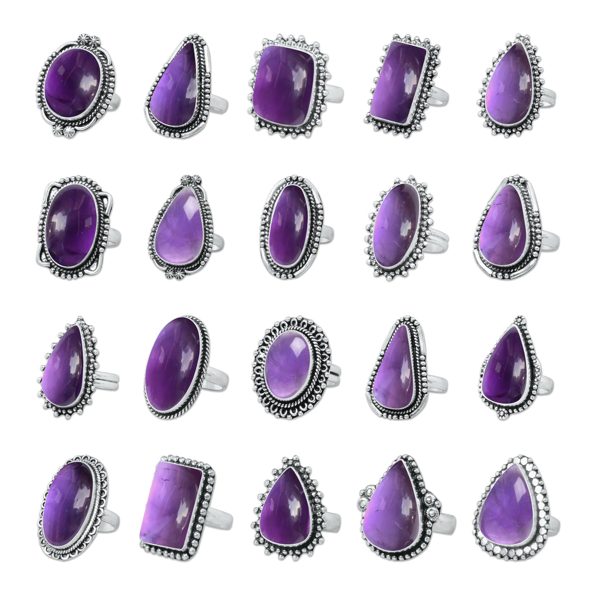 Natürliche Amethyst-Edelsteinringe für Frauen, lila Amethyst-Kristall, handgefertigte Großhandelsringe zum Massenverkauf