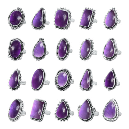 Natürliche Amethyst-Edelsteinringe für Frauen, lila Amethyst-Kristall, handgefertigte Großhandelsringe zum Massenverkauf