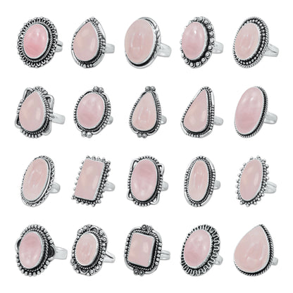 Bagues en quartz rose faites à la main pour femmes – Bijoux en laiton plaqué argent pour l'amour et la guérison
