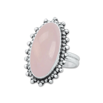 Bagues en quartz rose faites à la main pour femmes – Bijoux en laiton plaqué argent pour l'amour et la guérison