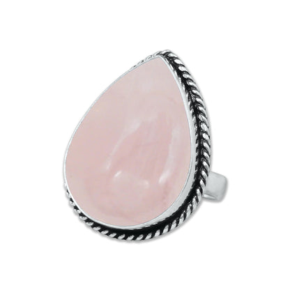 Bagues en quartz rose faites à la main pour femmes – Bijoux en laiton plaqué argent pour l'amour et la guérison