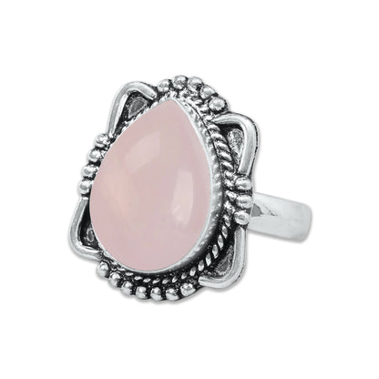 Bagues en quartz rose faites à la main pour femmes – Bijoux en laiton plaqué argent pour l'amour et la guérison