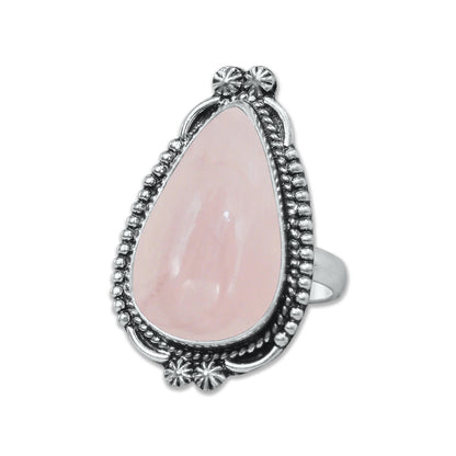 Bagues en quartz rose faites à la main pour femmes – Bijoux en laiton plaqué argent pour l'amour et la guérison