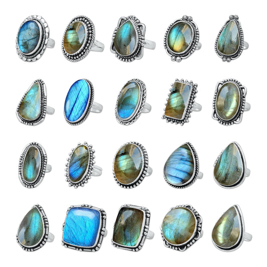 Labradorite Rings – Silver-Plated, Handmade, Shimmering Grey-Blue (US Sizes 6–10, Non-Adjustable)