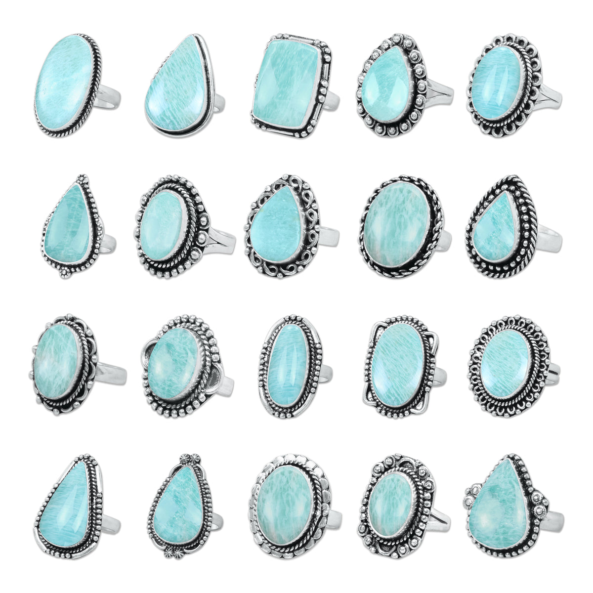 Amazonite Rings – Silver-Plated, Handmade, Aqua-Teal Boho Designs (US Sizes 6–10, Non-Adjustable) | Wholesale