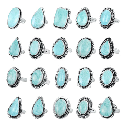 Amazonite Rings – Silver-Plated, Handmade, Aqua-Teal Boho Designs (US Sizes 6–10, Non-Adjustable) | Wholesale