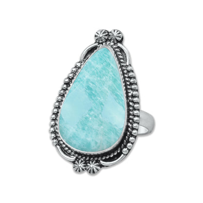 Amazonite Rings – Silver-Plated, Handmade, Aqua-Teal Boho Designs (US Sizes 6–10, Non-Adjustable) | Wholesale