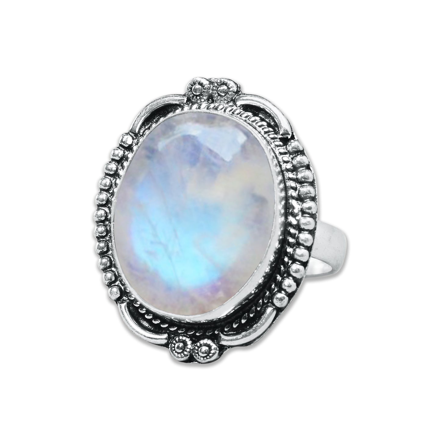 Rainbow Moonstone AA Rings – Silver-Plated, Handmade, Shimmering Grey-Blue (US Sizes 6–10, Non-Adjustable)