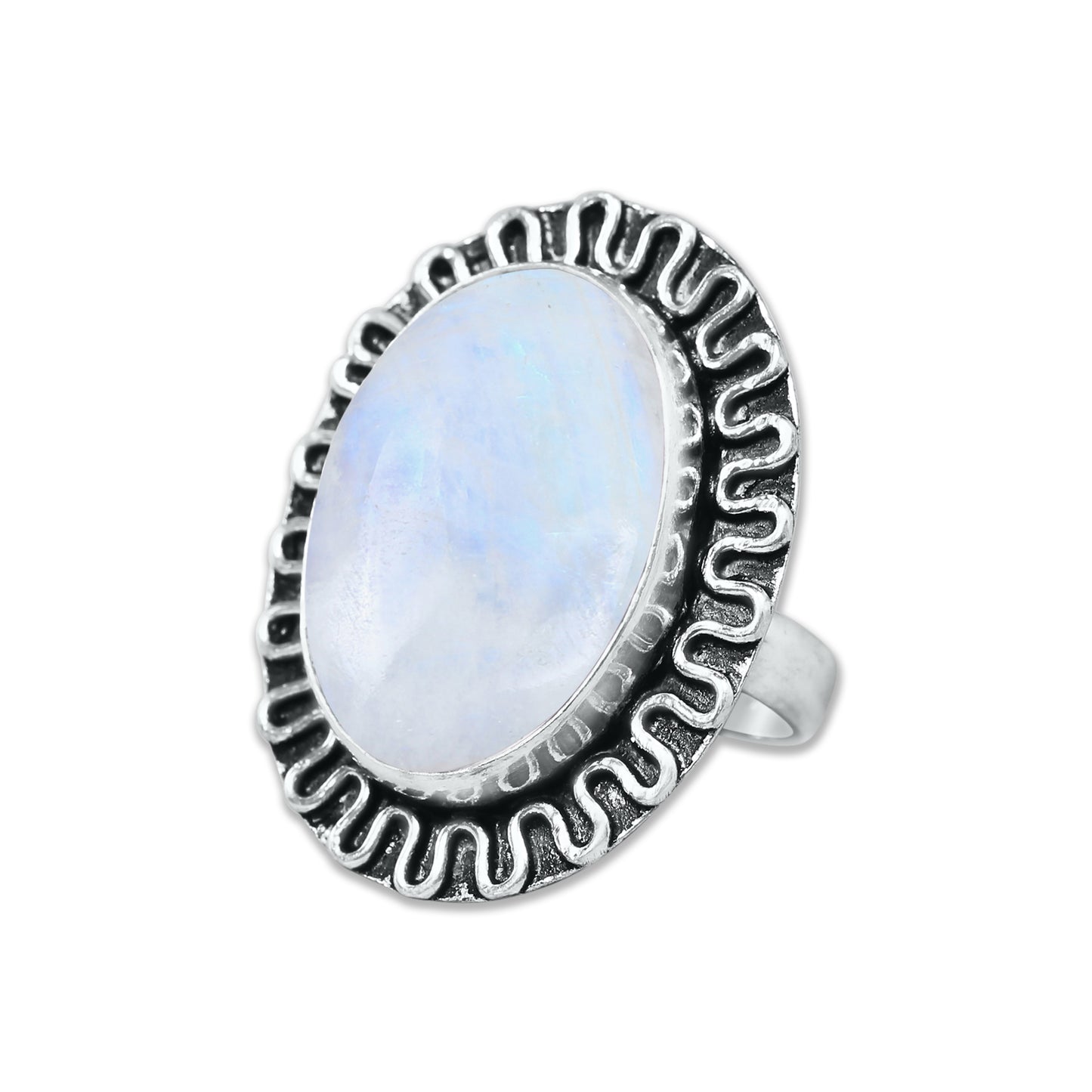Rainbow Moonstone AA Rings – Silver-Plated, Handmade, Shimmering Grey-Blue (US Sizes 6–10, Non-Adjustable)