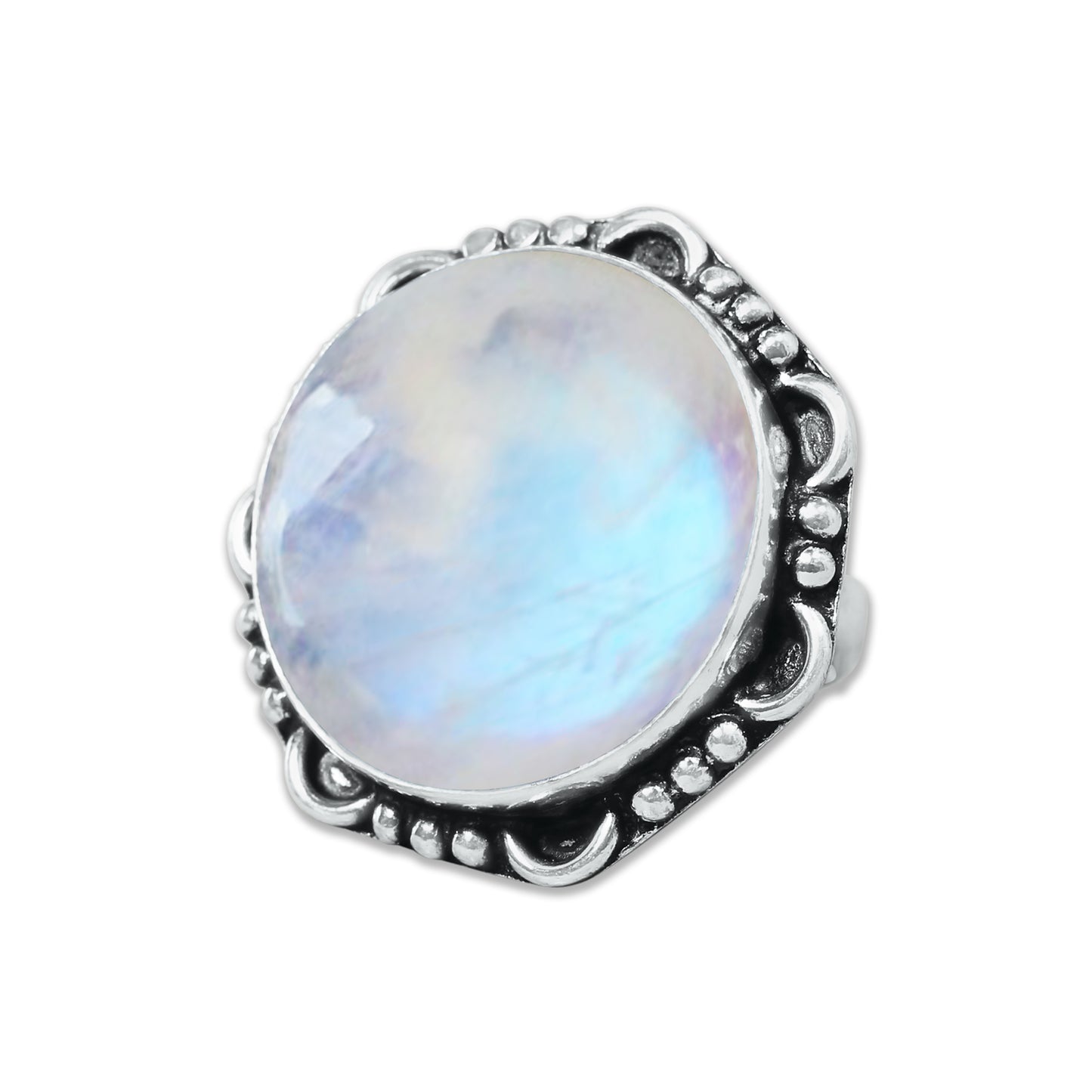 Rainbow Moonstone AA Rings – Silver-Plated, Handmade, Shimmering Grey-Blue (US Sizes 6–10, Non-Adjustable)