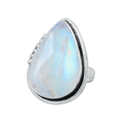 Rainbow Moonstone AA Rings – Silver-Plated, Handmade, Shimmering Grey-Blue (US Sizes 6–10, Non-Adjustable)