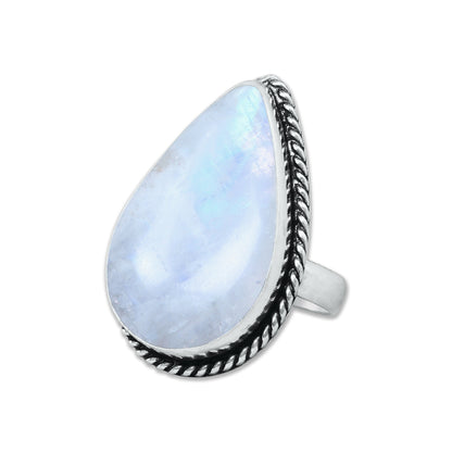 Rainbow Moonstone AA Rings – Silver-Plated, Handmade, Shimmering Grey-Blue (US Sizes 6–10, Non-Adjustable)