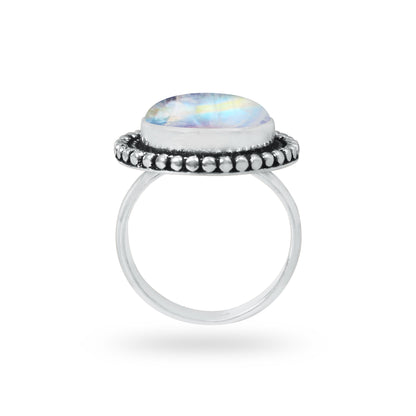 Rainbow Moonstone AA Rings – Silver-Plated, Handmade, Shimmering Grey-Blue (US Sizes 6–10, Non-Adjustable)