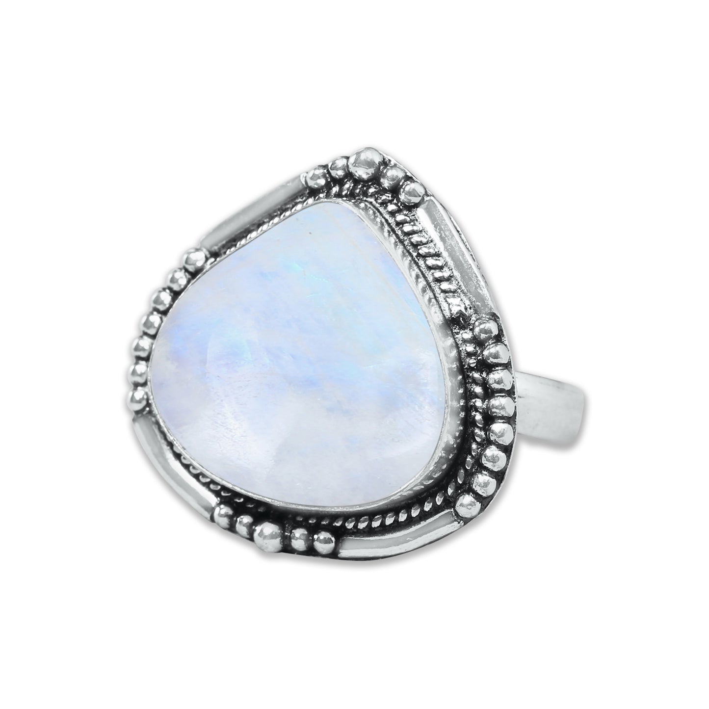 Rainbow Moonstone AA Rings – Silver-Plated, Handmade, Shimmering Grey-Blue (US Sizes 6–10, Non-Adjustable)