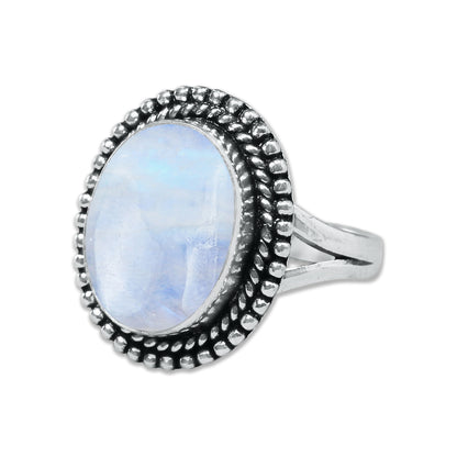 Rainbow Moonstone AA Rings – Silver-Plated, Handmade, Shimmering Grey-Blue (US Sizes 6–10, Non-Adjustable)