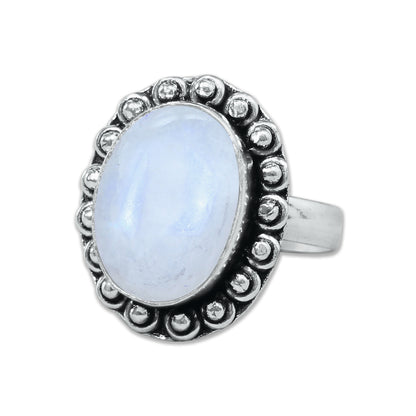 Rainbow Moonstone AA Rings – Silver-Plated, Handmade, Shimmering Grey-Blue (US Sizes 6–10, Non-Adjustable)