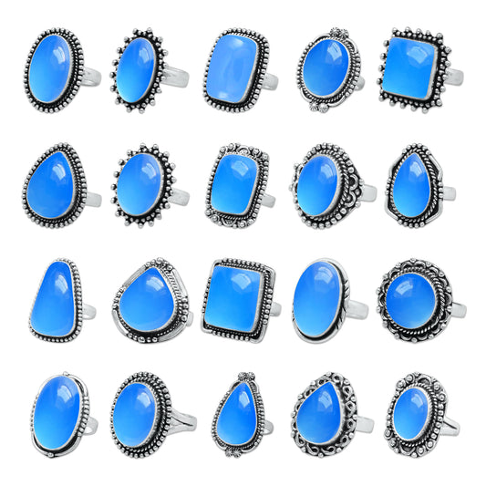 Blue Chalcedony Rings – Silver-Plated, Handmade, Deep Velvety Blue (US Sizes 6–10, Made to Order) | Wholesale