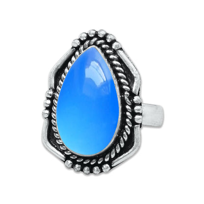 Blue Chalcedony Rings – Silver-Plated, Handmade, Deep Velvety Blue (US Sizes 6–10, Made to Order) | Wholesale