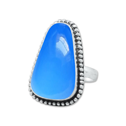 Blue Chalcedony Rings – Silver-Plated, Handmade, Deep Velvety Blue (US Sizes 6–10, Made to Order) | Wholesale