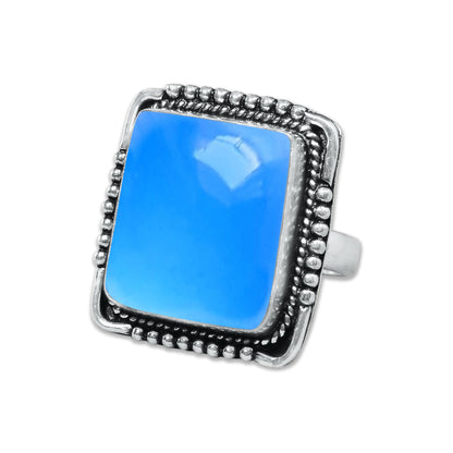 Blue Chalcedony Rings – Silver-Plated, Handmade, Deep Velvety Blue (US Sizes 6–10, Made to Order) | Wholesale