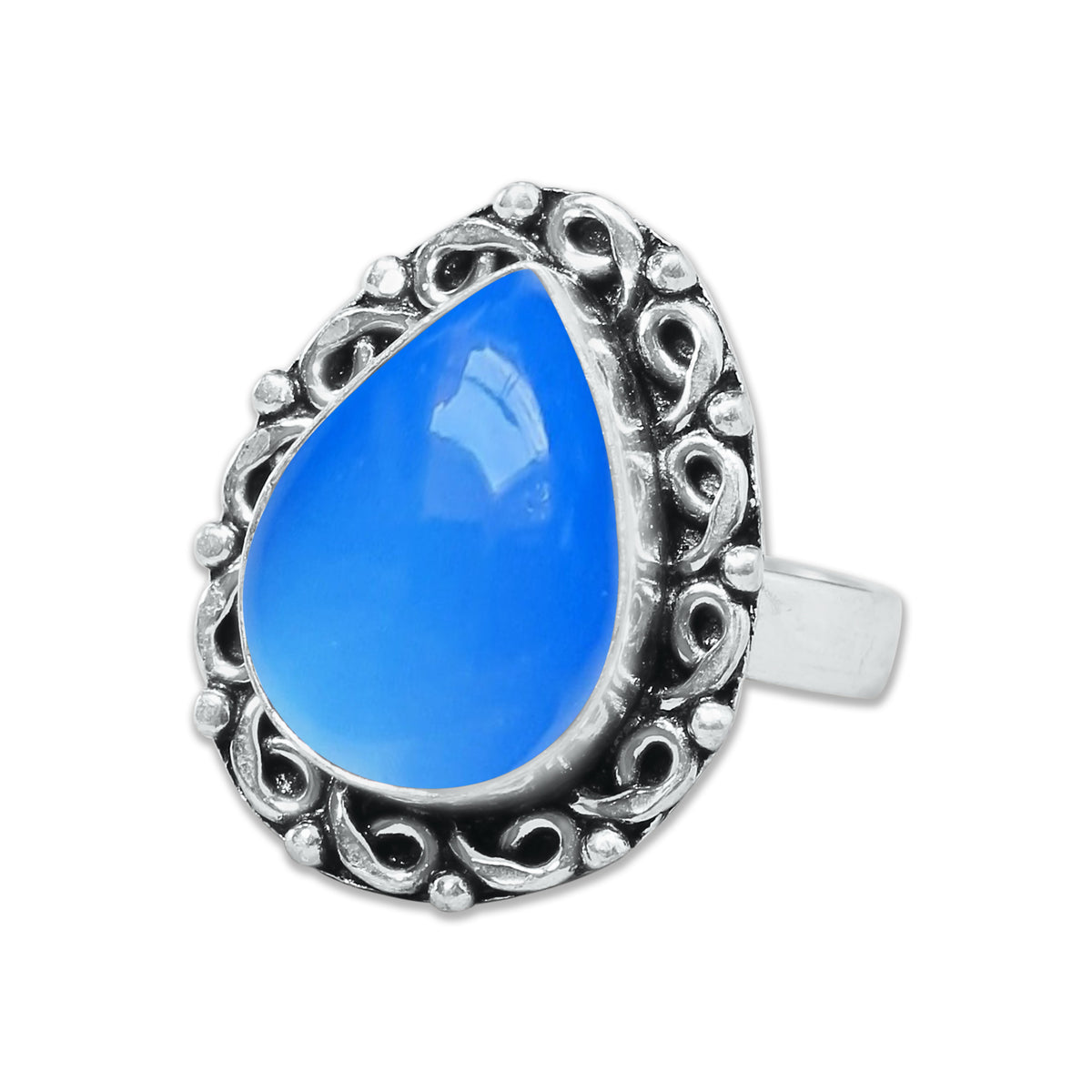 Blue Chalcedony Rings – Silver-Plated, Handmade, Deep Velvety Blue (US Sizes 6–10, Made to Order) | Wholesale