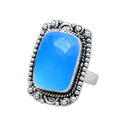 Blue Chalcedony Rings – Silver-Plated, Handmade, Deep Velvety Blue (US Sizes 6–10, Made to Order) | Wholesale