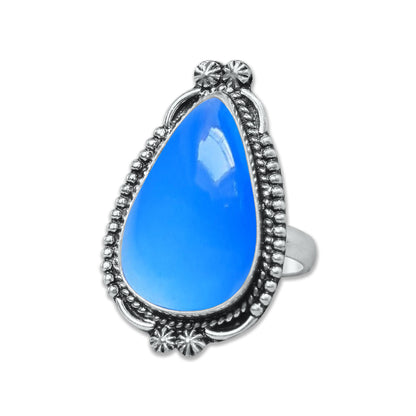 Blue Chalcedony Rings – Silver-Plated, Handmade, Deep Velvety Blue (US Sizes 6–10, Made to Order) | Wholesale