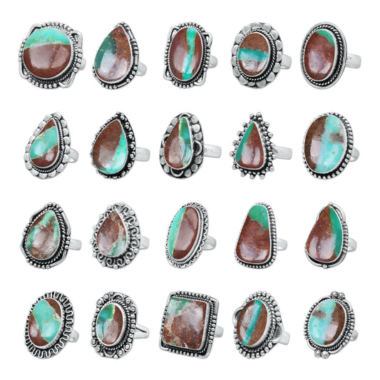Chrysoprase Matrix Rings – Silver-Plated, Handmade, Green in Ironstone (Made to Order) | Wholesale