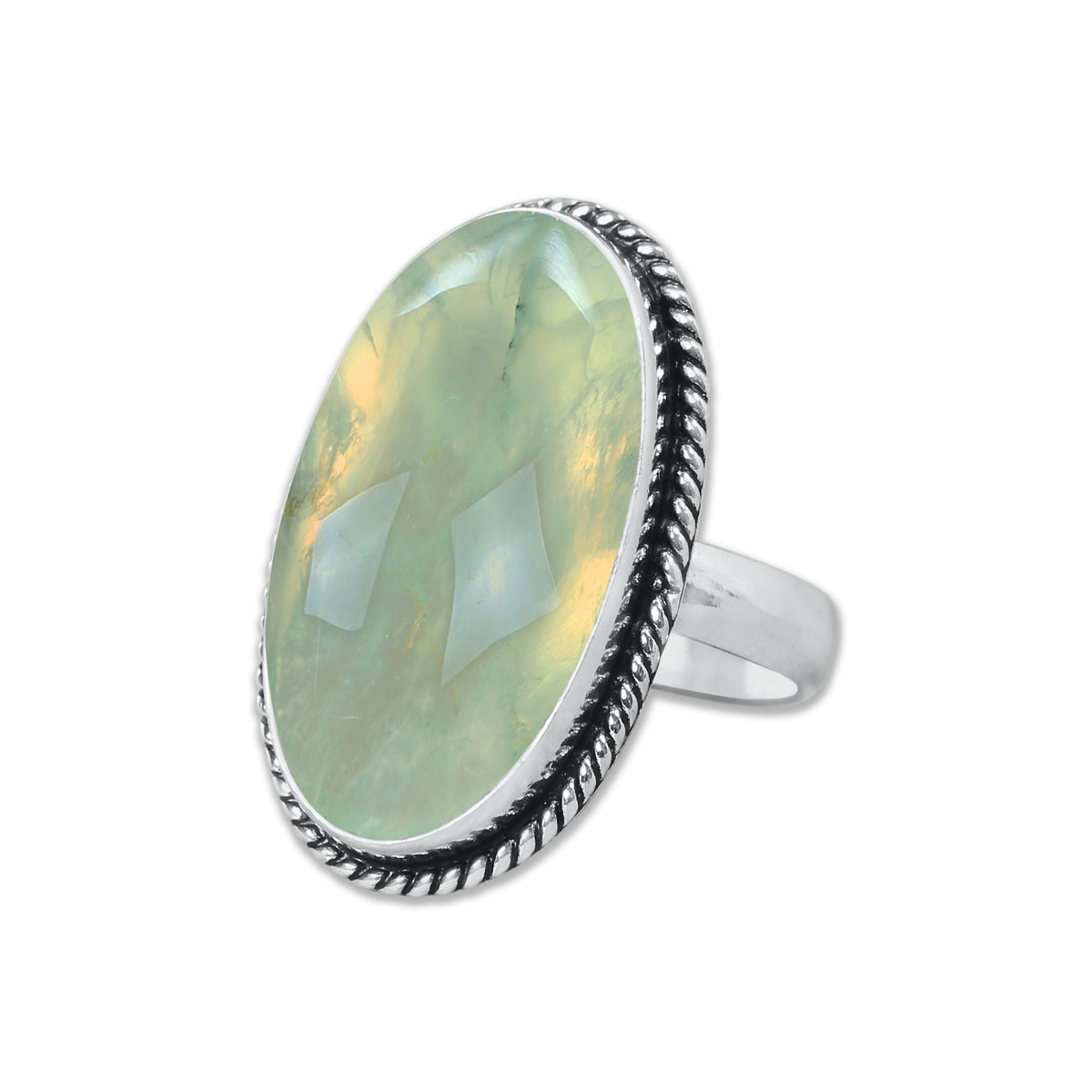 Prehnite Rings – Silver-Plated, Handmade, Soft Green Translucent (US Sizes 6–10, Non-Adjustable) | Wholesale