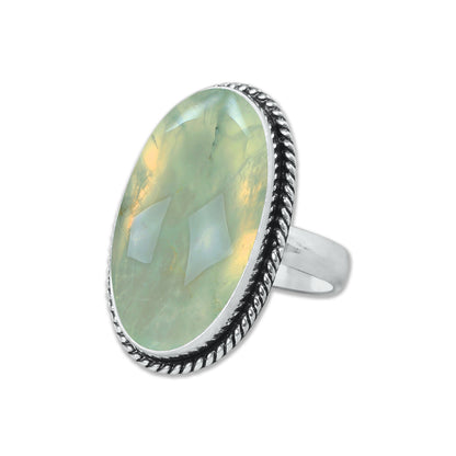 Prehnite Rings – Silver-Plated, Handmade, Soft Green Translucent (US Sizes 6–10, Non-Adjustable) | Wholesale