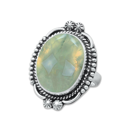 Prehnite Rings – Silver-Plated, Handmade, Soft Green Translucent (US Sizes 6–10, Non-Adjustable) | Wholesale