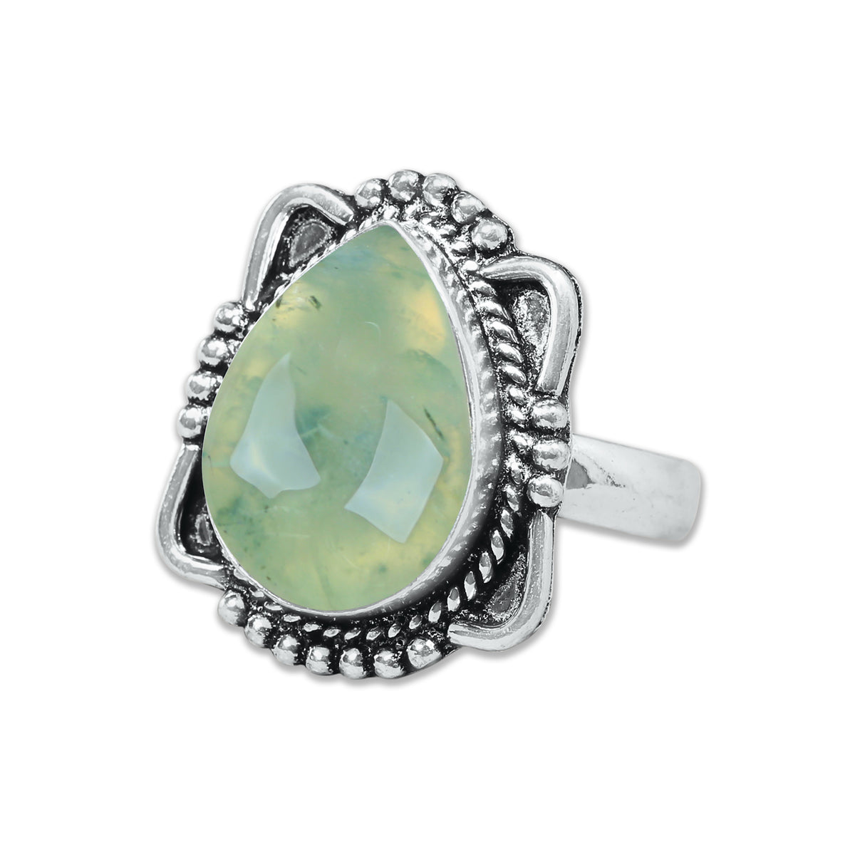 Prehnite Rings – Silver-Plated, Handmade, Soft Green Translucent (US Sizes 6–10, Non-Adjustable) | Wholesale